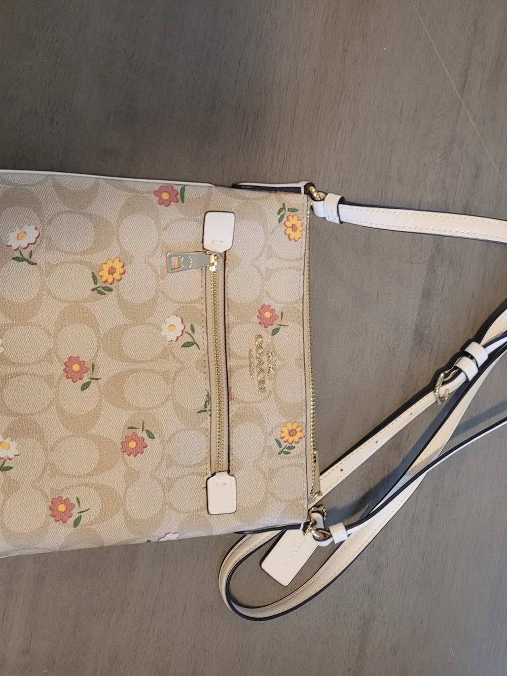 Coach Floral Signature Crossbody Bag in Beige and White